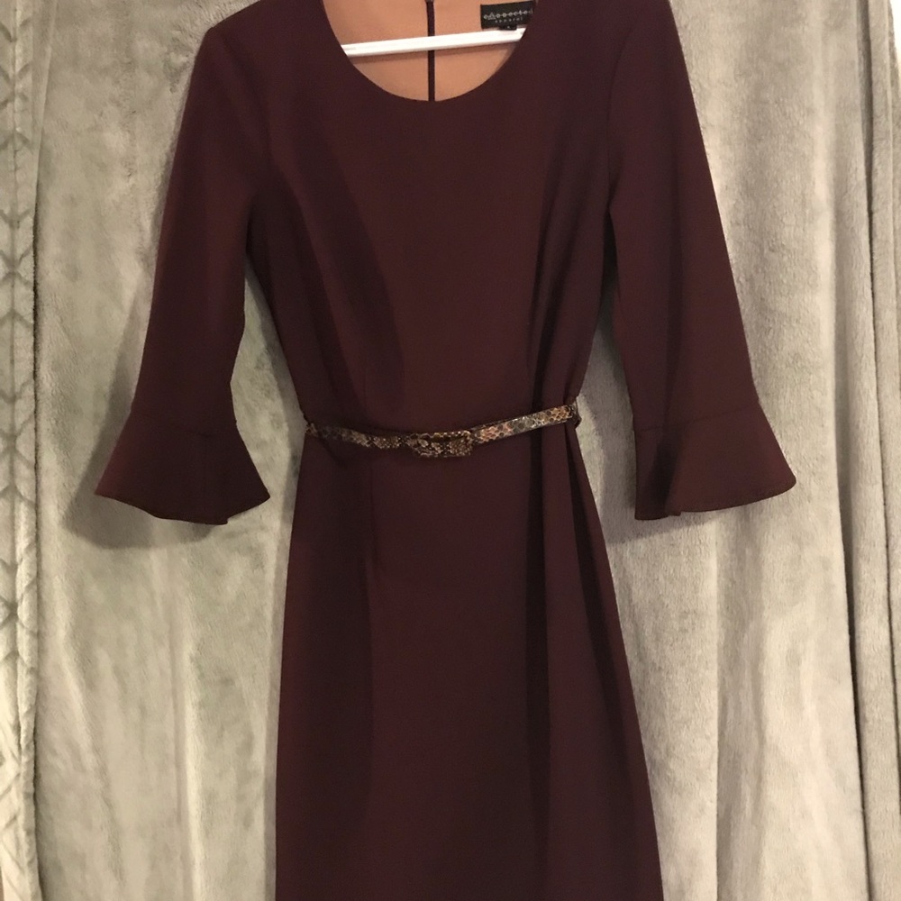 Gorgeous wine colored knee length dress.